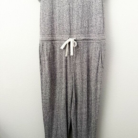 Z SUPPLY | T-Shirt Jumpsuit Short Sleeve Drawstring Waist Heathered Gray | Large - Picture 2 of 8